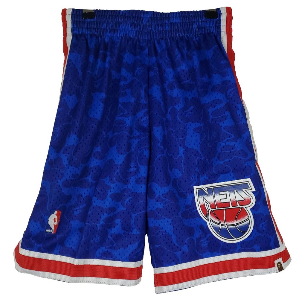 BAPE New Jersey Nets Mitchell & Ness NBA Jersey Shorts S Small Blue Red‎ NWT